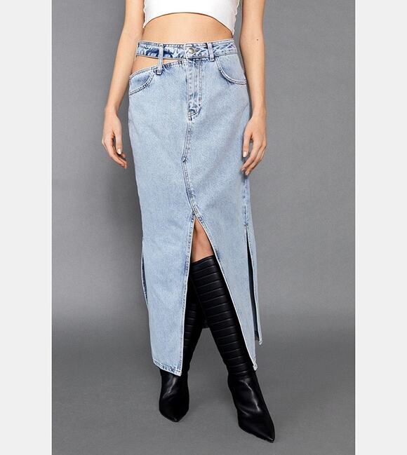 Nasty Gal Dresses & Skirts - Nasty Gal Denim Maxi Skirt High Waist Side Slit Cut Out Pocket Size 10